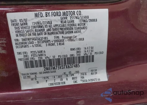 2007 Mercury Grand Marquis Ls z USA, uszkodzony, nr VIN 2MEFM75V37X637485